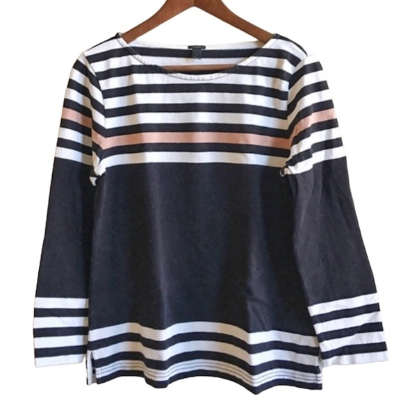 J. Crew Tops - J. crew striped top black white tan sailor coastal 100% heavy cotton size large